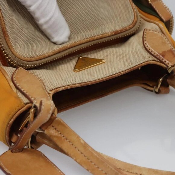 PRADA Hand Bag Canvas Beige Gold Auth EC435 - Picture 7 of 16